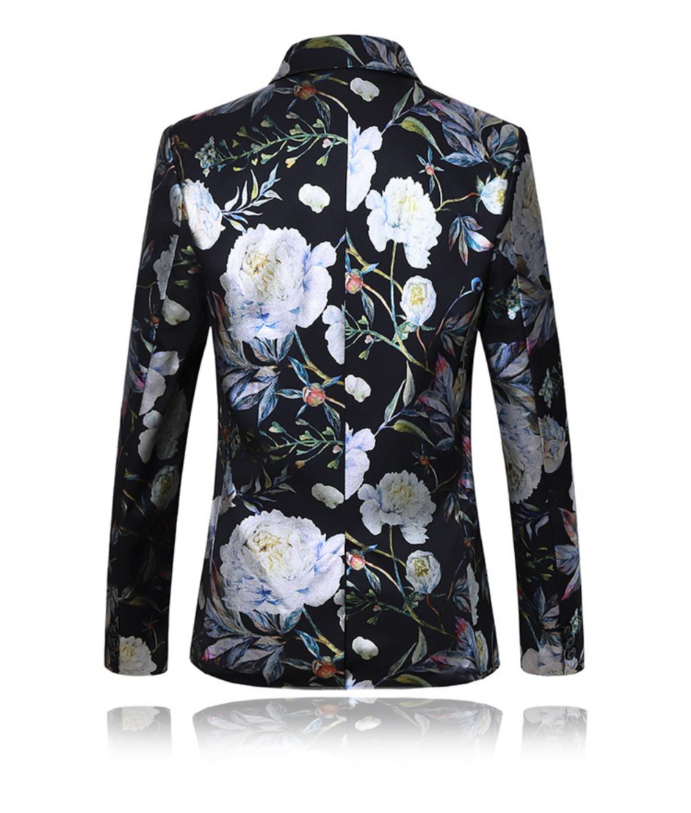 Blazer Sport Manteau Slim Plante Fleur Motif Un Boutons Pour Homme - Bleu