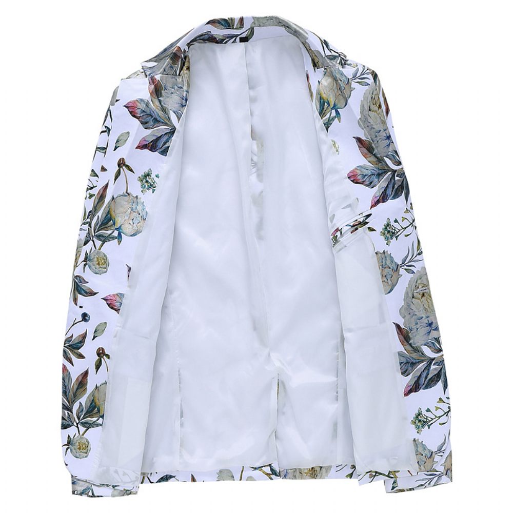 Blazer Sport Manteau Slim Plante Fleur Motif Un Boutons Pour Homme - Blanc