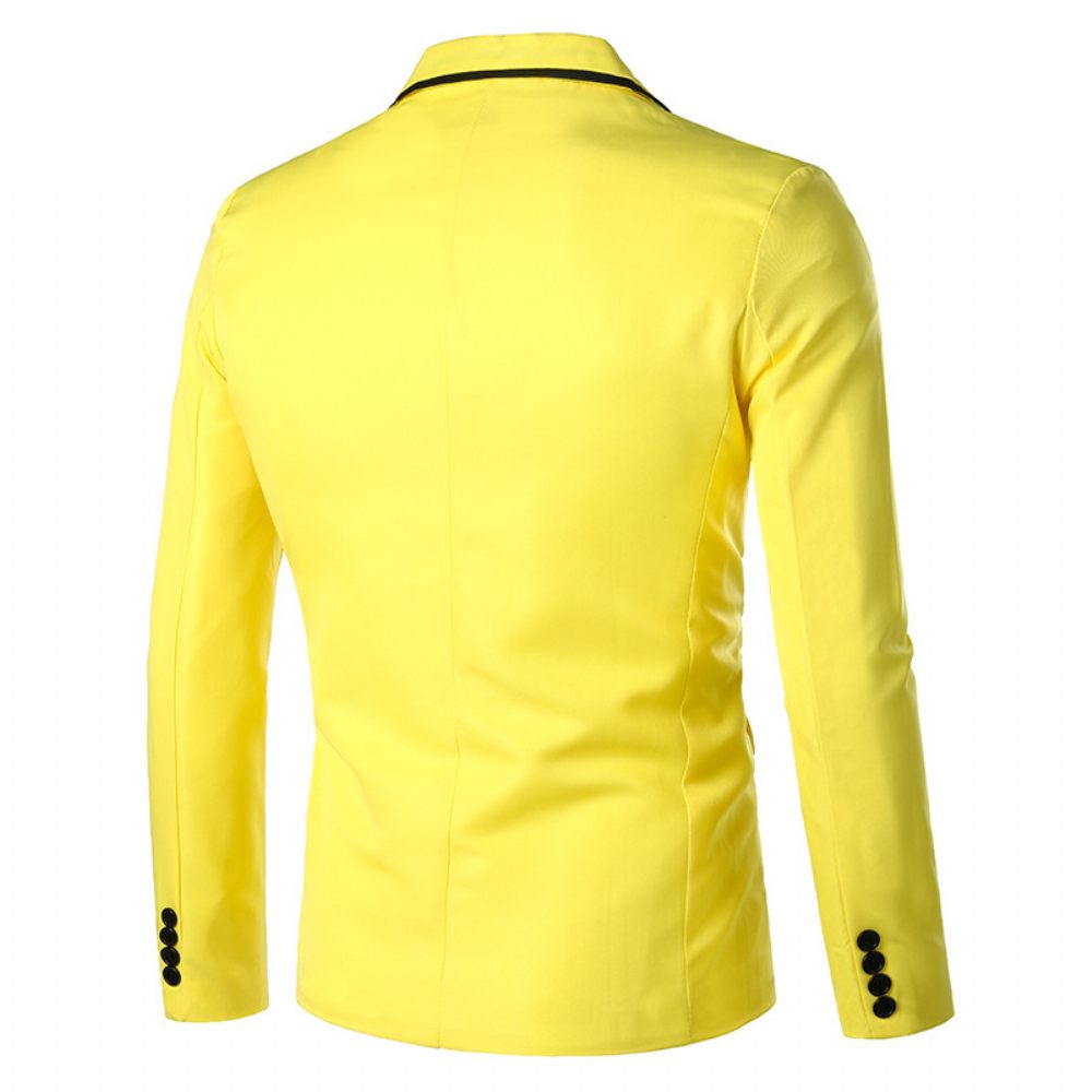 Blazer Sport Manteau Slim Un Bouton Col Plat Poches À Rabat - Jaune