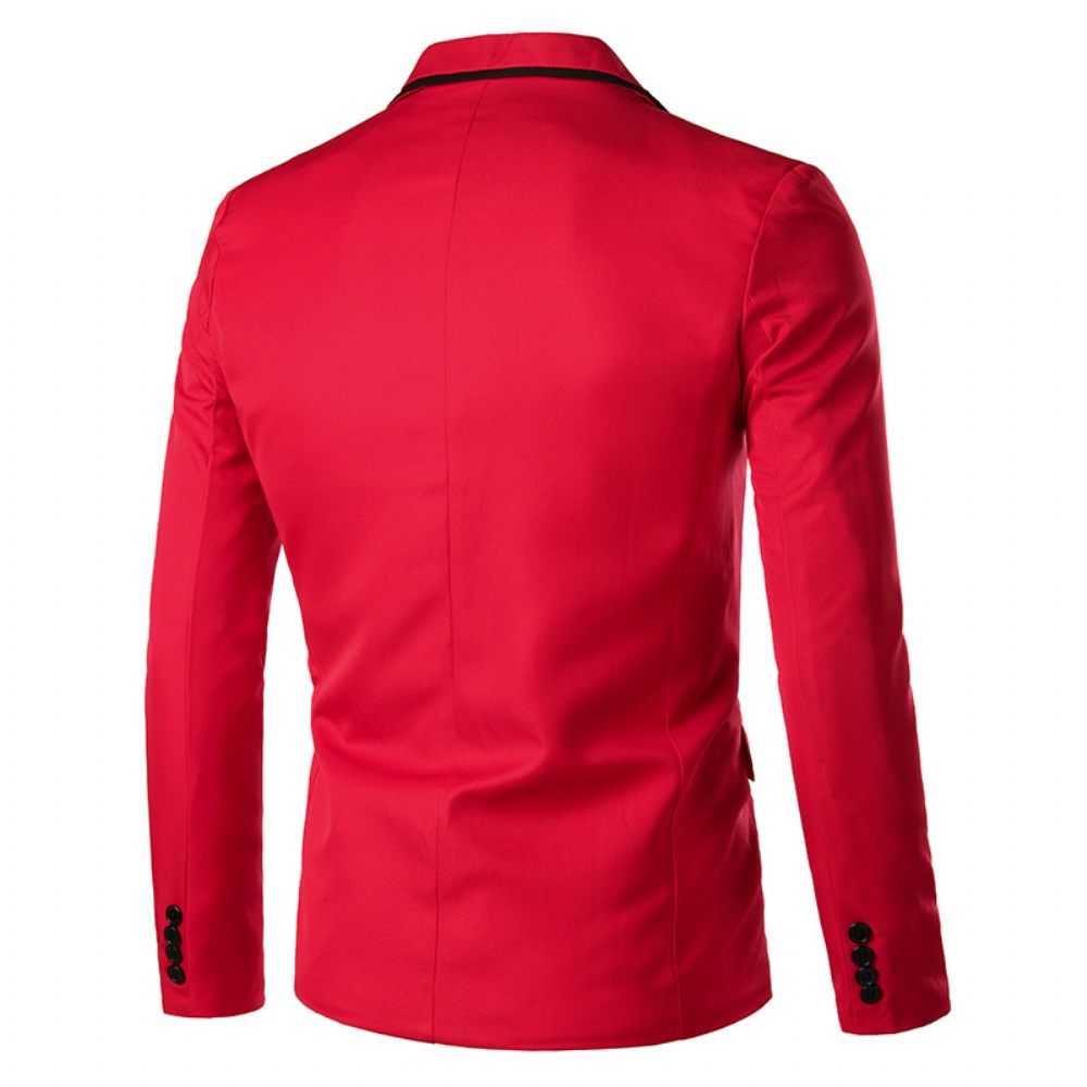 Blazer Sport Manteau Slim Un Bouton Col Plat Poches À Rabat - Rouge