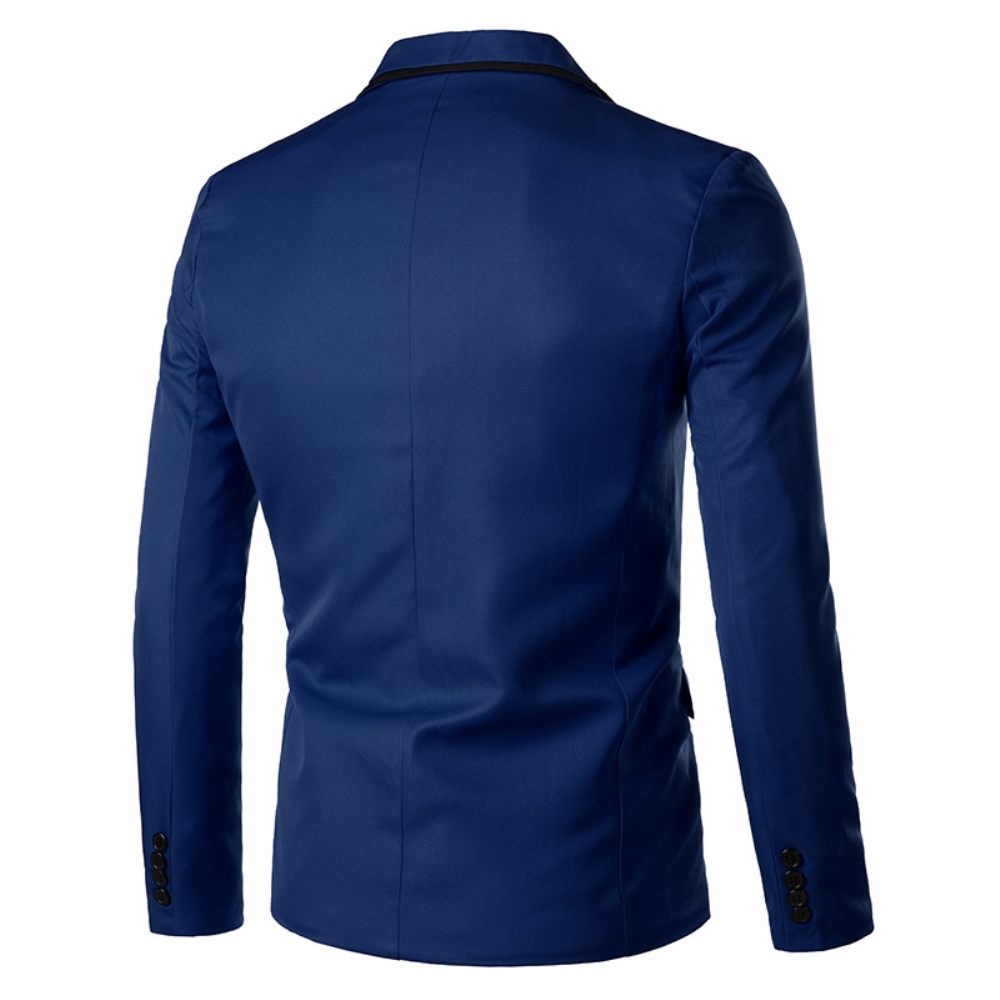 Blazer Sport Manteau Slim Un Bouton Col Plat Poches À Rabat - Bleu