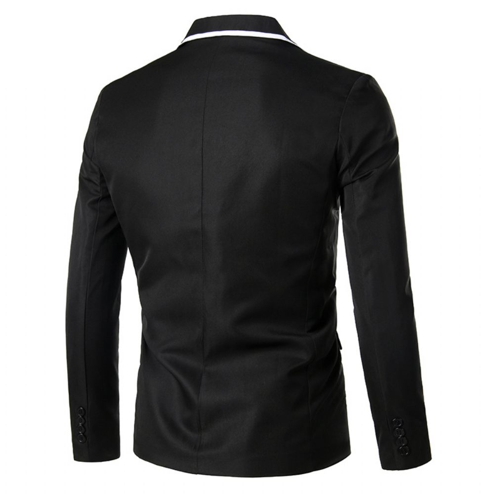 Blazer Sport Manteau Slim Un Bouton Col Plat Poches À Rabat - Noir