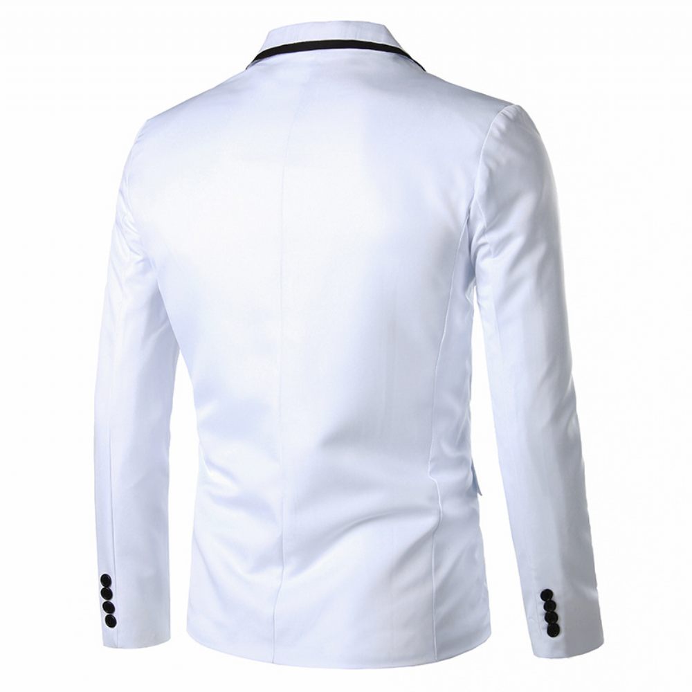 Blazer Sport Manteau Slim Un Bouton Col Plat Poches À Rabat - Blanc