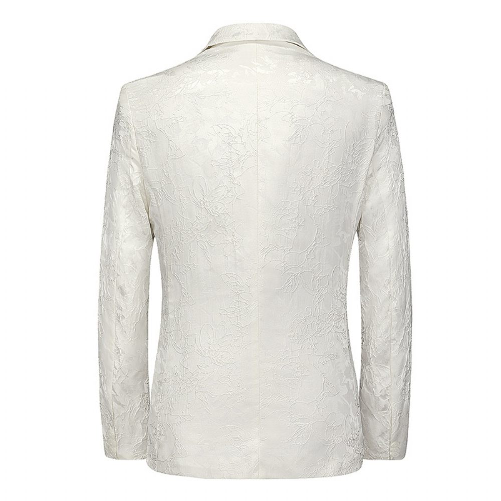 Blazer Sport À Un Bouton Pour Hommes Manteau Motif Floral Couleur Unie Col Plat Poche Intégrée - Blanc