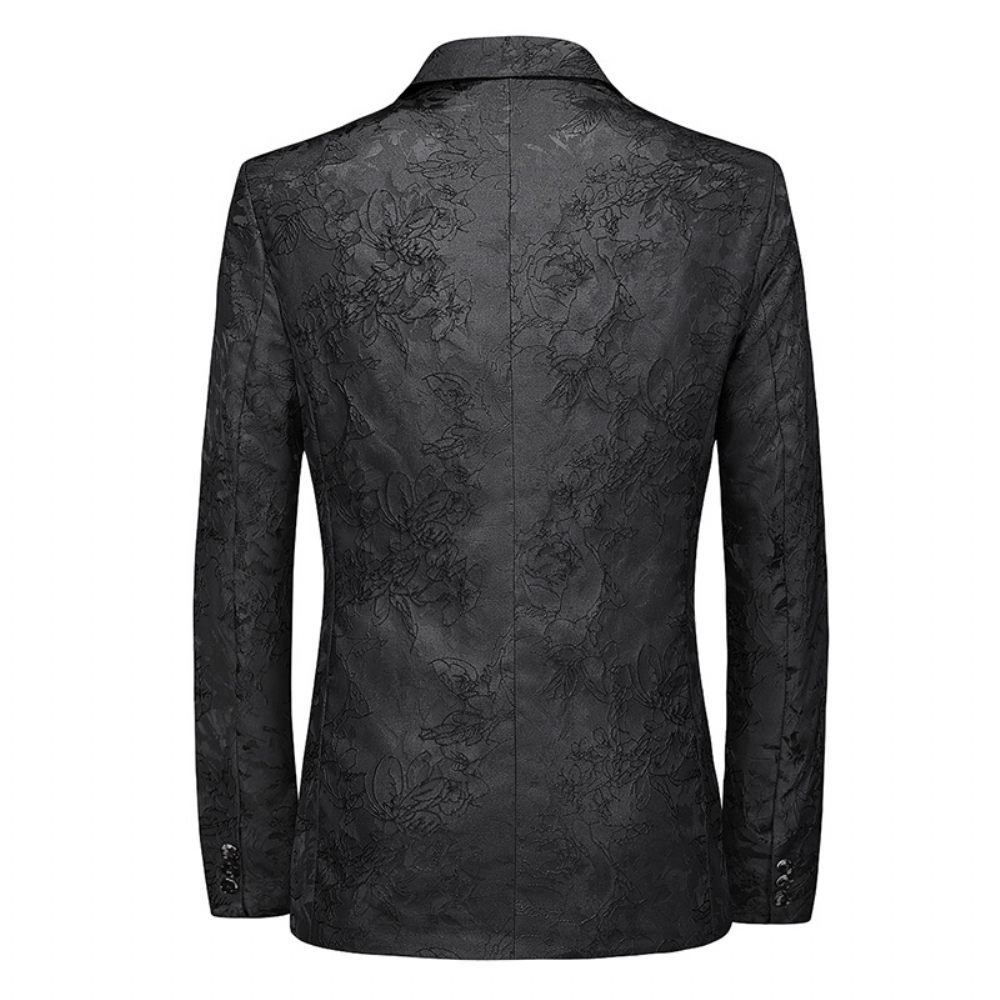 Blazer Sport À Un Bouton Pour Hommes Manteau Motif Floral Couleur Unie Col Plat Poche Intégrée - Noir