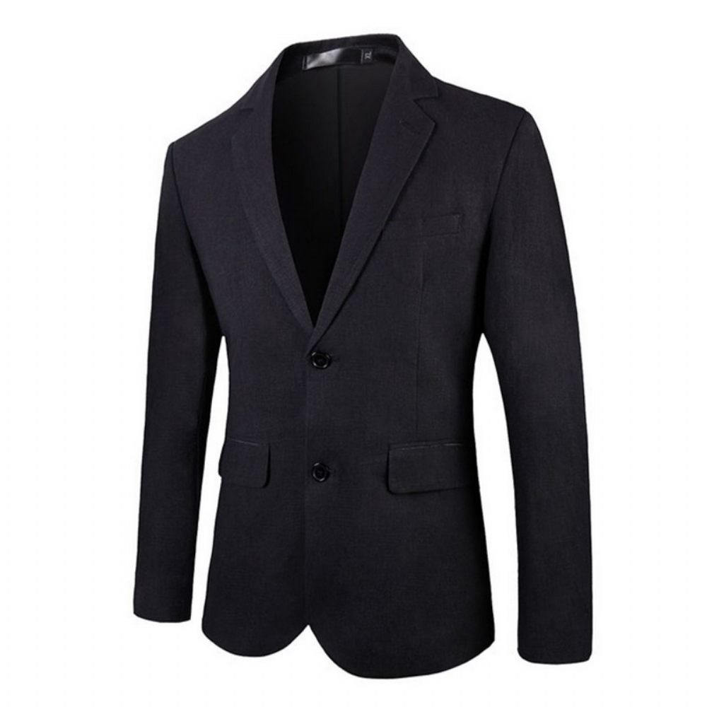 Blazer Surdimensionné Pour Hommes Manteau Sport Simple Boutonnage Deux Boutons Couleur Unie Rabat Poche Montée Col Plat - Noir