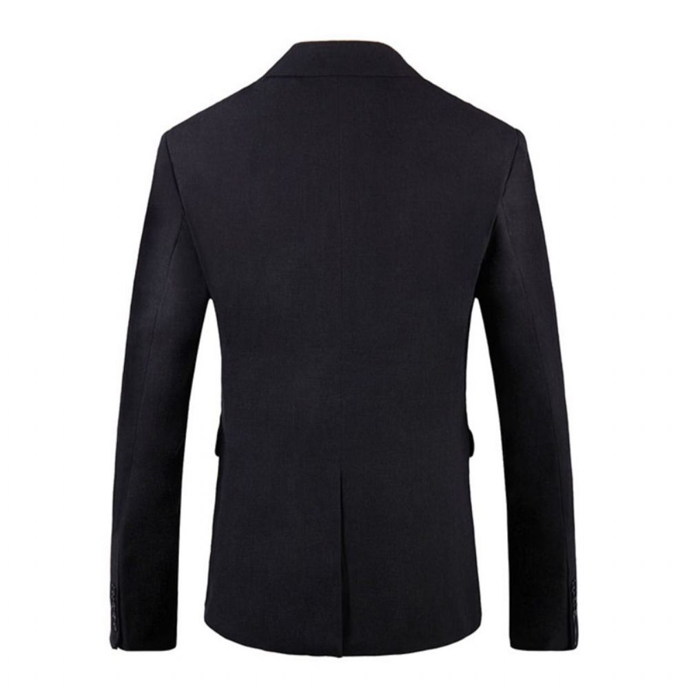 Blazer Surdimensionné Pour Hommes Manteau Sport Simple Boutonnage Deux Boutons Couleur Unie Rabat Poche Montée Col Plat - Noir