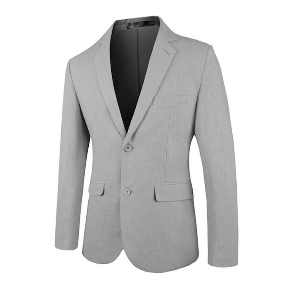 Blazer Surdimensionné Pour Hommes Manteau Sport Simple Boutonnage Deux Boutons Couleur Unie Rabat Poche Montée Col Plat - Gris