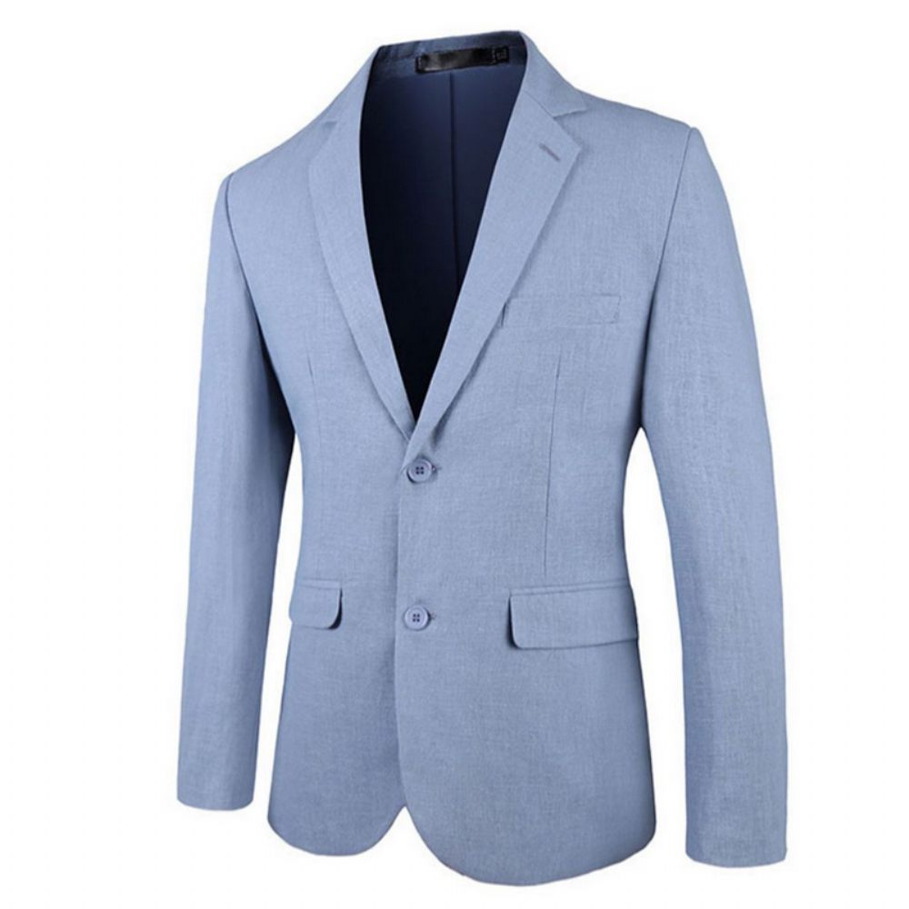 Blazer Surdimensionné Pour Hommes Manteau Sport Simple Boutonnage Deux Boutons Couleur Unie Rabat Poche Montée Col Plat - Bleu