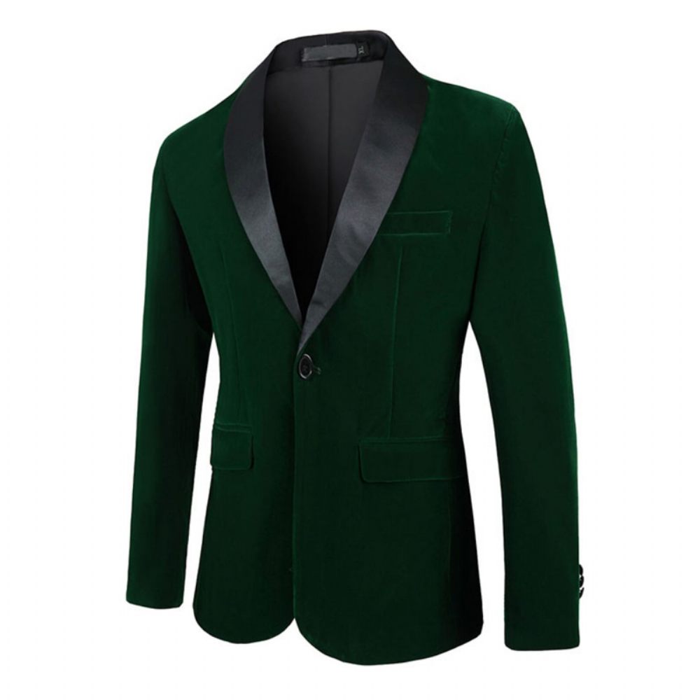 Blazer Surdimensionné Pour Hommes Manteau Sport Un Bouton Châle Velours Côtelé Poches À Rabat - Vert