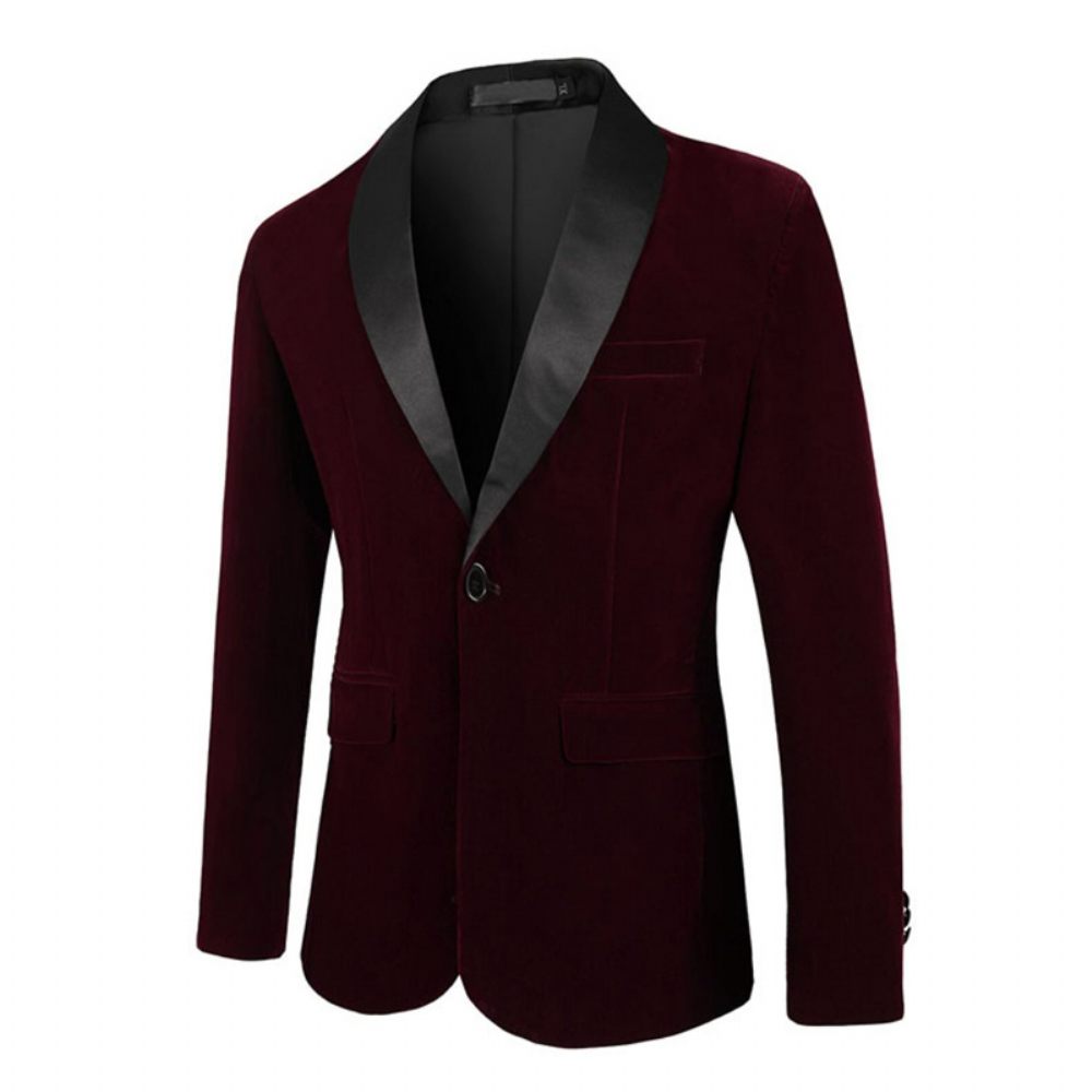 Blazer Surdimensionné Pour Hommes Manteau Sport Un Bouton Châle Velours Côtelé Poches À Rabat - Rouge