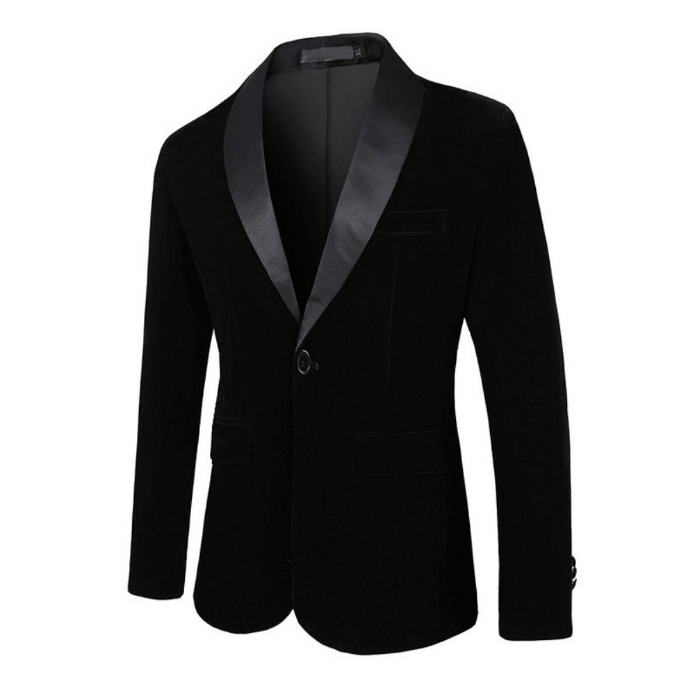 Blazer Surdimensionné Pour Hommes Manteau Sport Un Bouton Châle Velours Côtelé Poches À Rabat - Noir