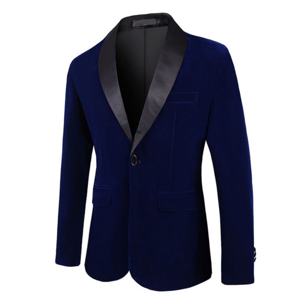 Blazer Surdimensionné Pour Hommes Manteau Sport Un Bouton Châle Velours Côtelé Poches À Rabat - Bleu