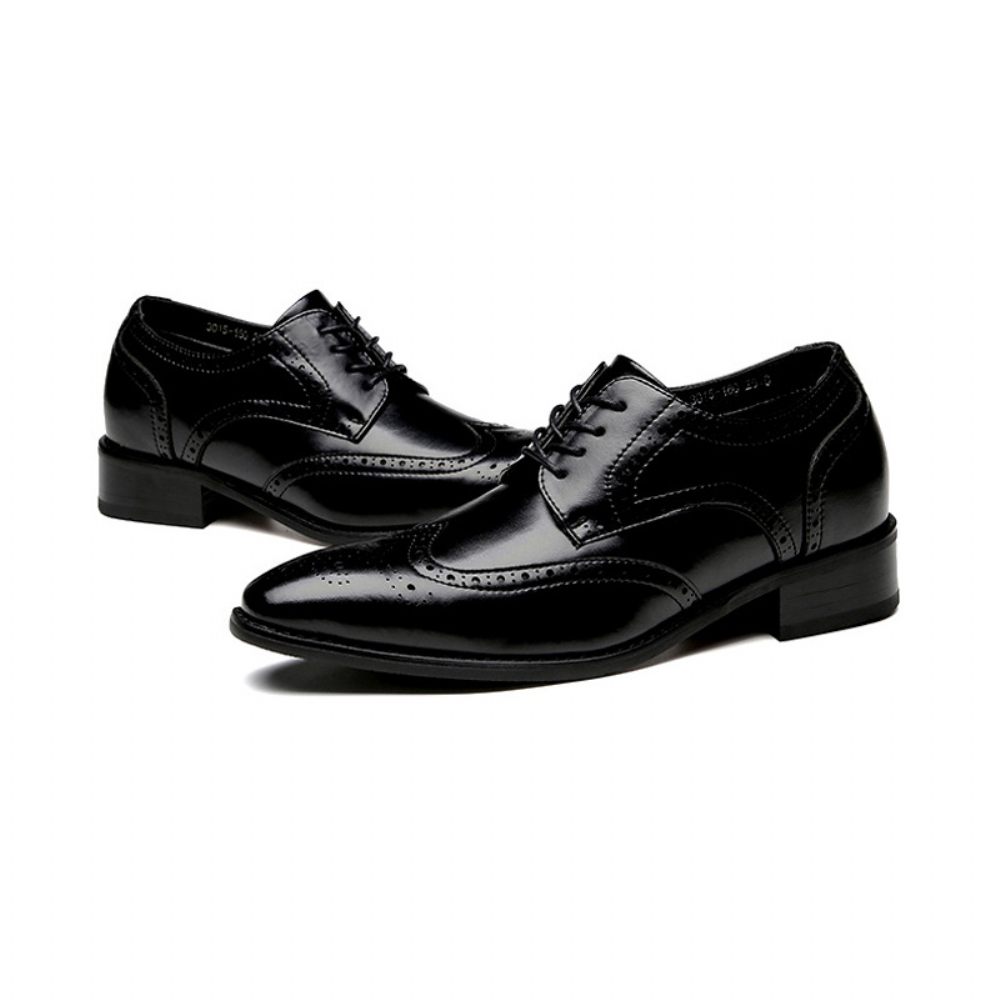 Chaussures Brogue Formelles Pour Hommes Cuir Vache À Bout Ciselé - Noir