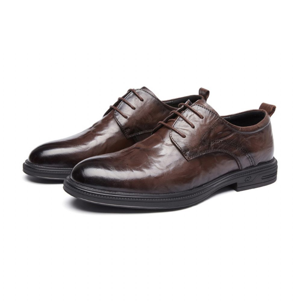 Chaussures Derby Formelles Pour Hommes Cuir Vache Bout Rond 3 Œillets