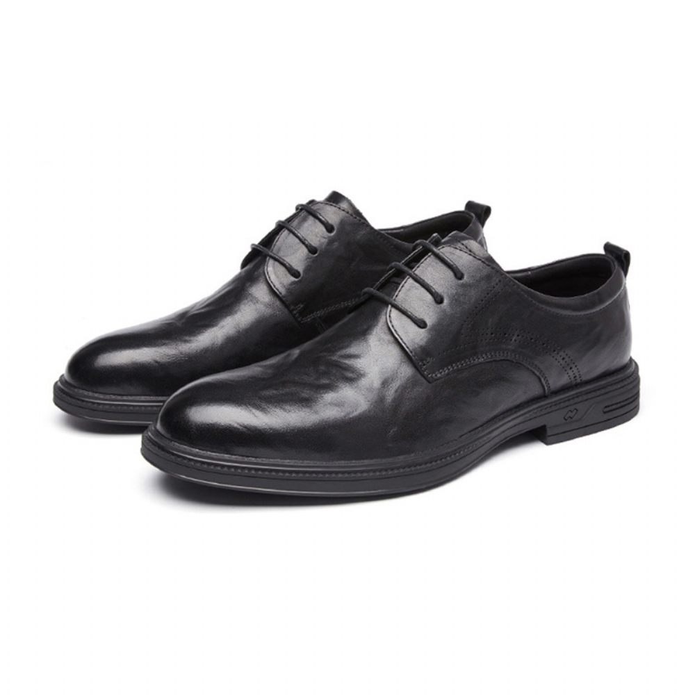 Chaussures Derby Formelles Pour Hommes Cuir Vache Bout Rond 3 Œillets - Noir