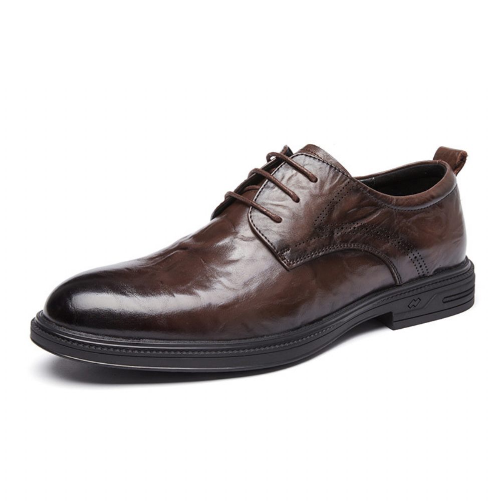 Chaussures Derby Formelles Pour Hommes Cuir Vache Bout Rond 3 Œillets - Brun