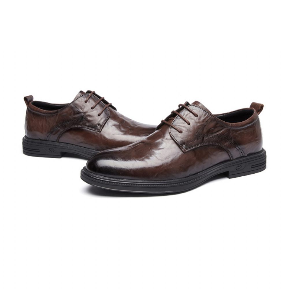 Chaussures Derby Formelles Pour Hommes Cuir Vache Bout Rond 3 Œillets - Brun