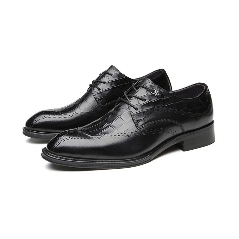 Chaussures Derby Formelles Pour Hommes Cuir Vache Sculpté À 3 Œillets - Noir