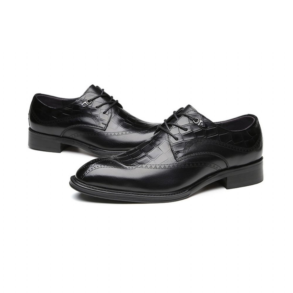 Chaussures Derby Formelles Pour Hommes Cuir Vache Sculpté À 3 Œillets - Noir