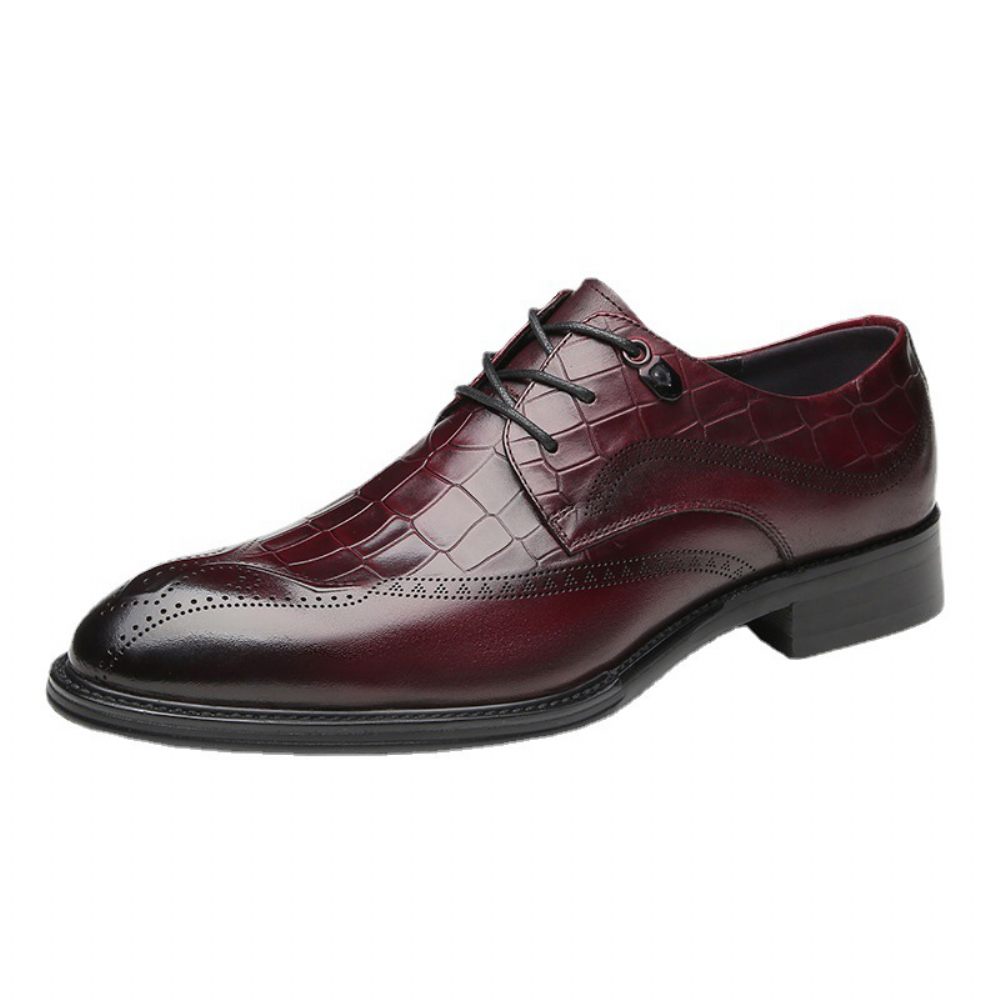 Chaussures Derby Formelles Pour Hommes Cuir Vache Sculpté À 3 Œillets - Brun