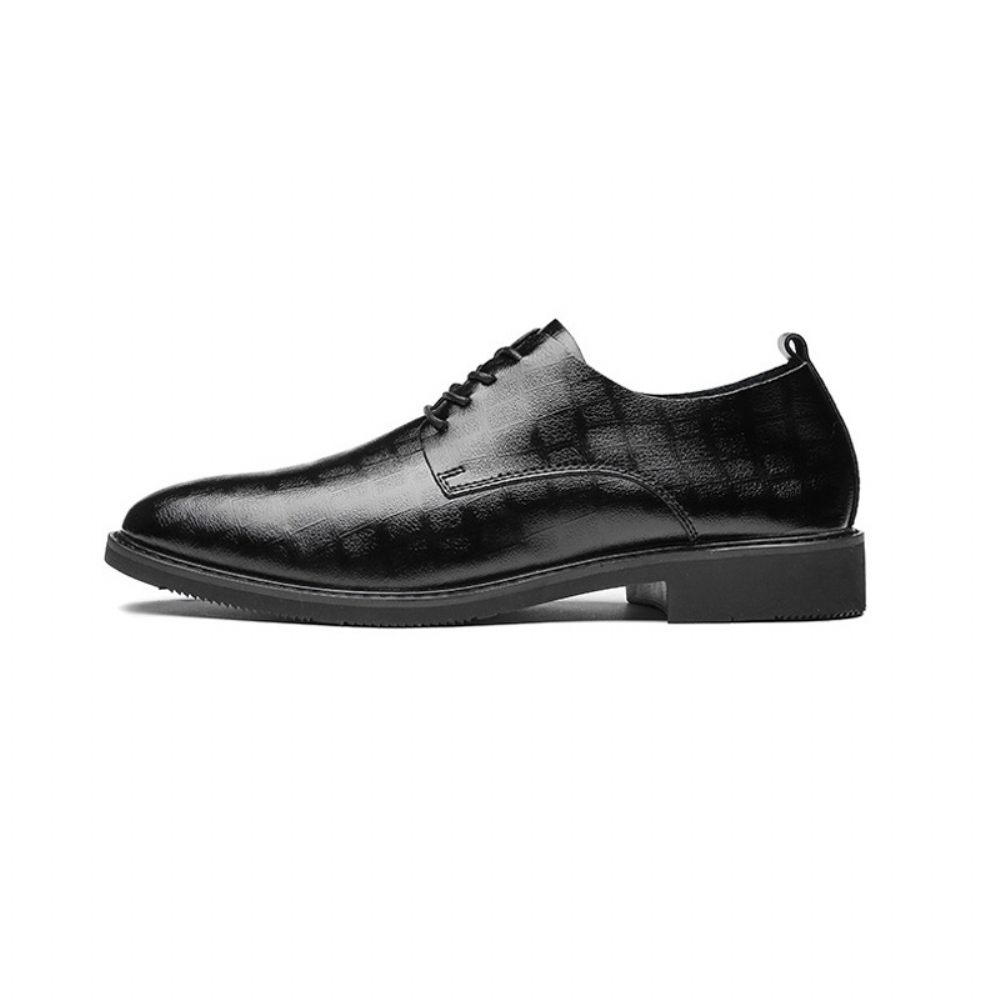 Chaussures Derby Formelles Pour Hommes Gaufrage Cuir Vache À 4 Œillets - Noir