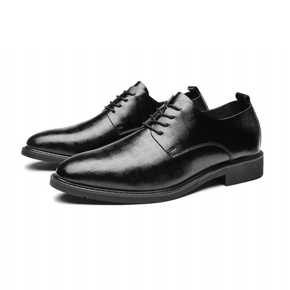 Chaussures Derby Formelles Pour Hommes Gaufrage Cuir Vache À 4 Œillets - Noir