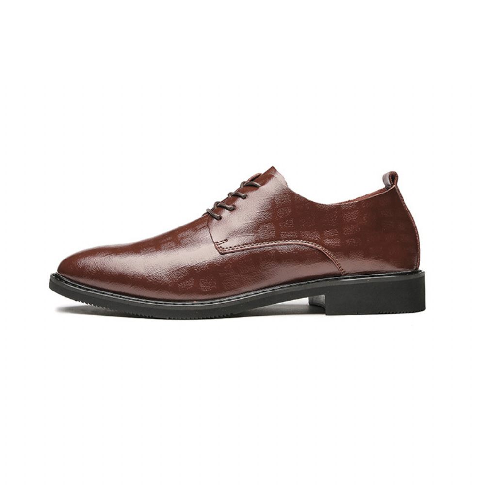 Chaussures Derby Formelles Pour Hommes Gaufrage Cuir Vache À 4 Œillets - Brun