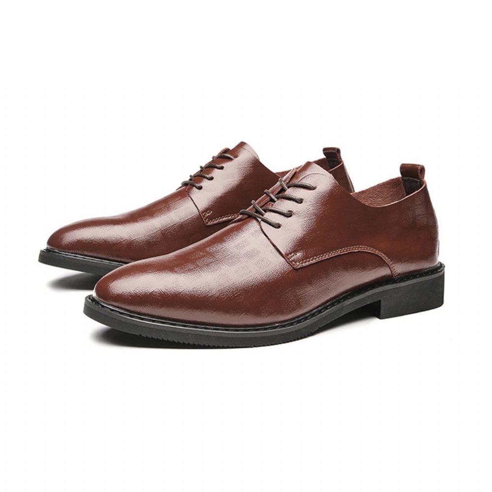 Chaussures Derby Formelles Pour Hommes Gaufrage Cuir Vache À 4 Œillets - Brun