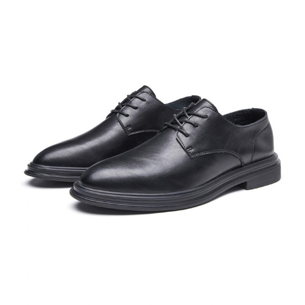 Chaussures Formelles Pour Hommes Derby Bout Pointu Cuir Vache À Lacets 3 Œillets - Noir