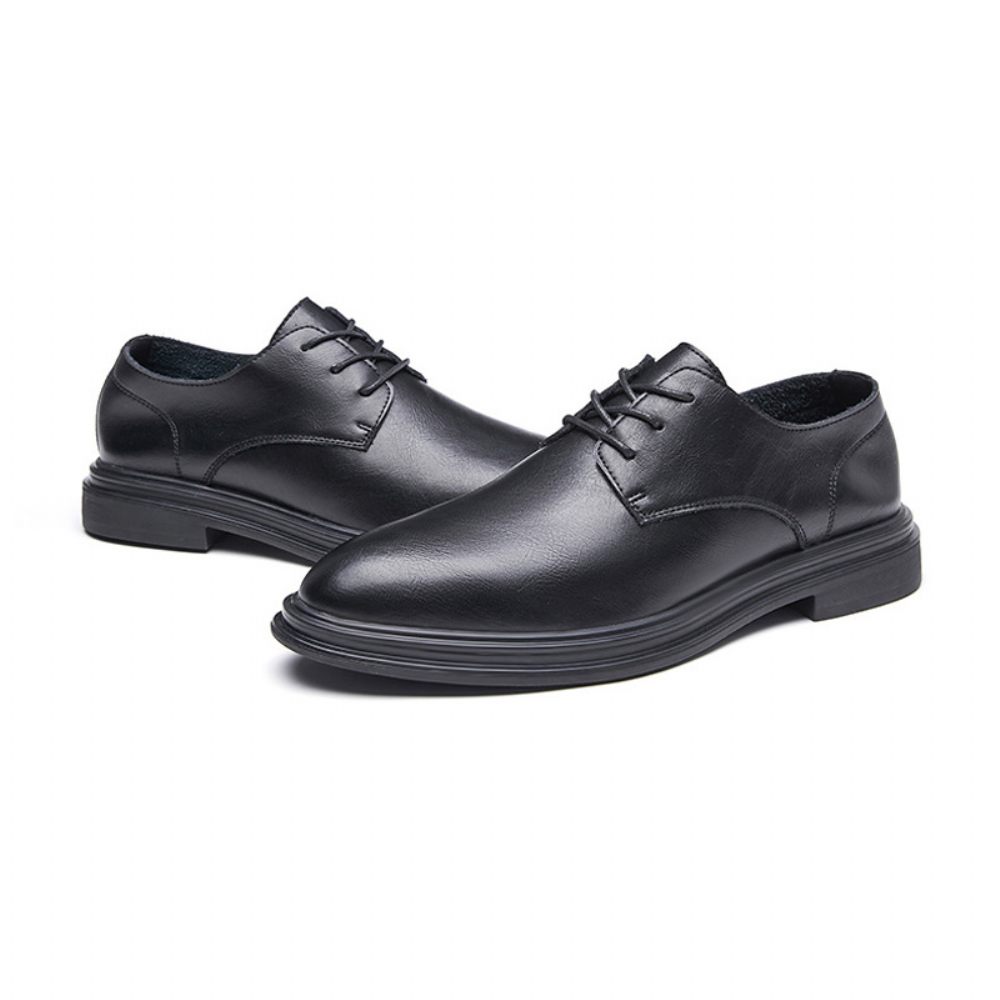 Chaussures Formelles Pour Hommes Derby Bout Pointu Cuir Vache À Lacets 3 Œillets - Noir