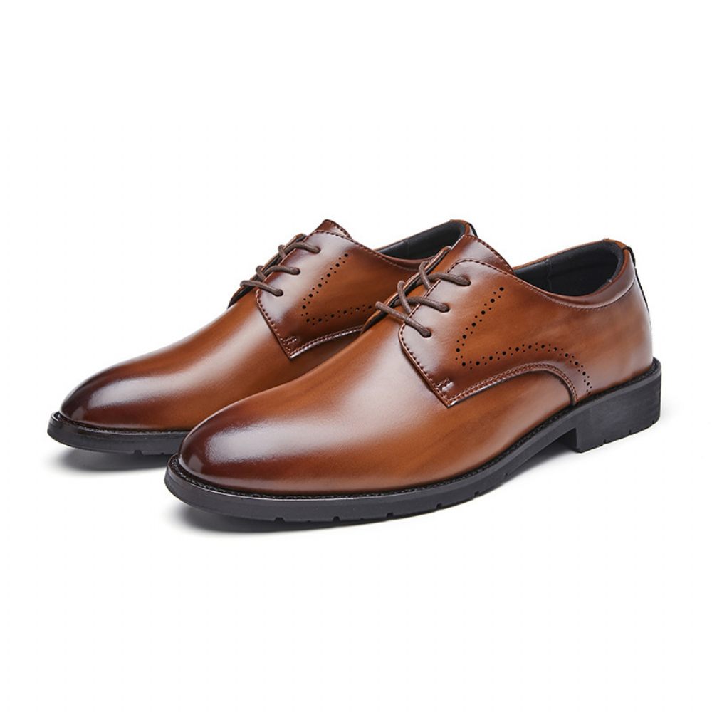 Chaussures Formelles Pour Hommes Derby Cuir Vache Bout Pointu Confortable Respirant 3 Œillets