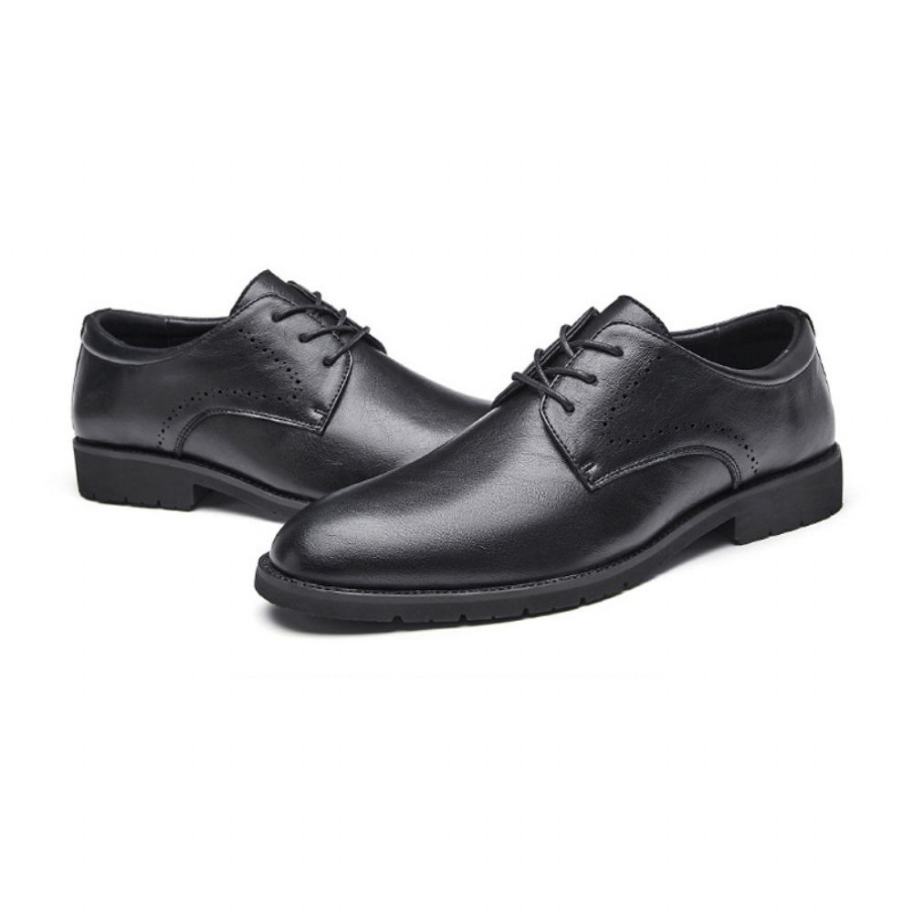 Chaussures Formelles Pour Hommes Derby Cuir Vache Bout Pointu Confortable Respirant 3 Œillets - Noir