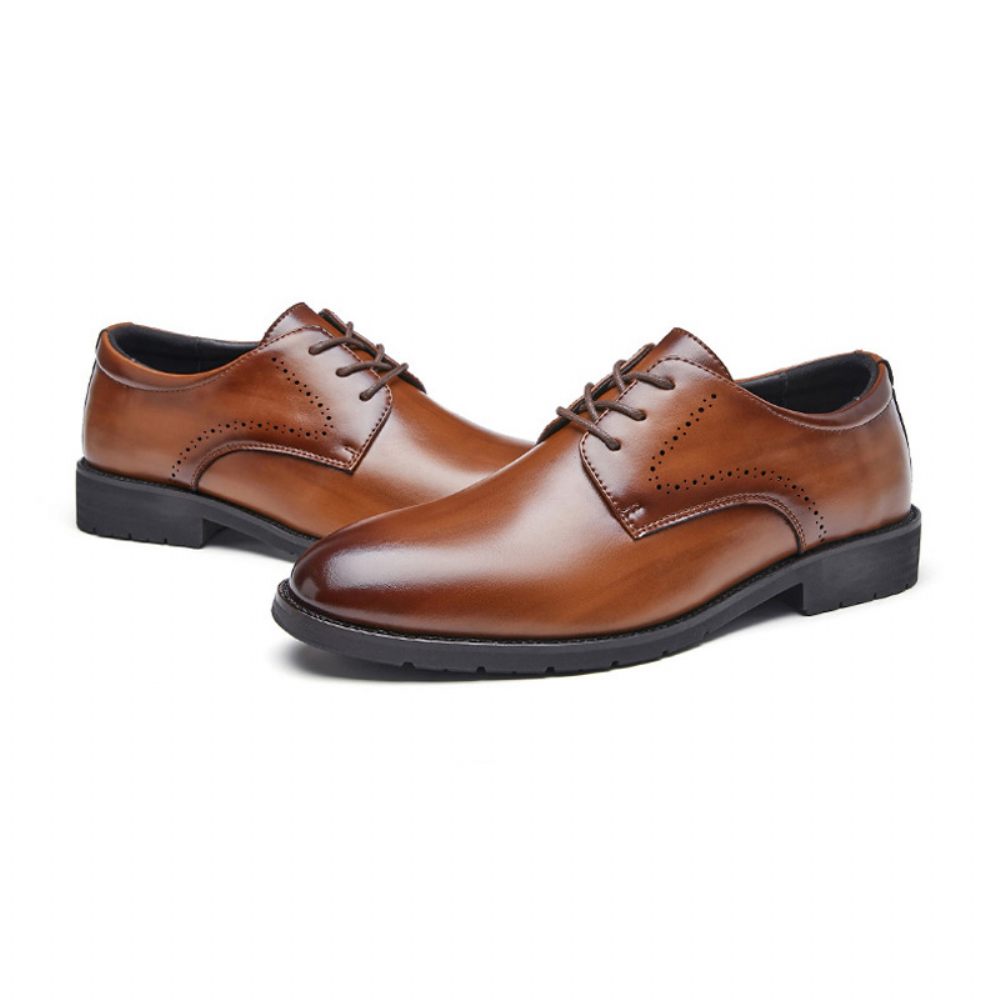 Chaussures Formelles Pour Hommes Derby Cuir Vache Bout Pointu Confortable Respirant 3 Œillets - Brun