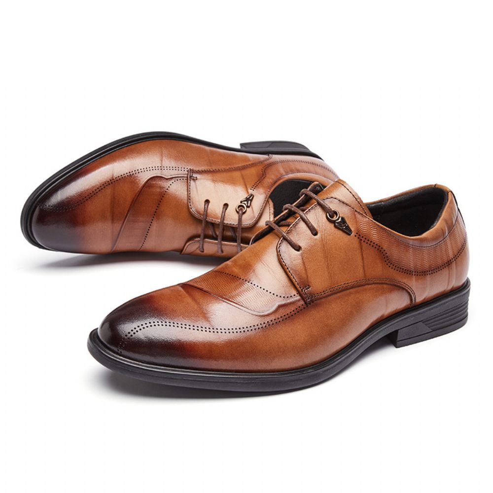 Chaussures Formelles Pour Hommes Derby Faites À La Main Cuir Vache Semelle Souple Respirant 3 Œillets