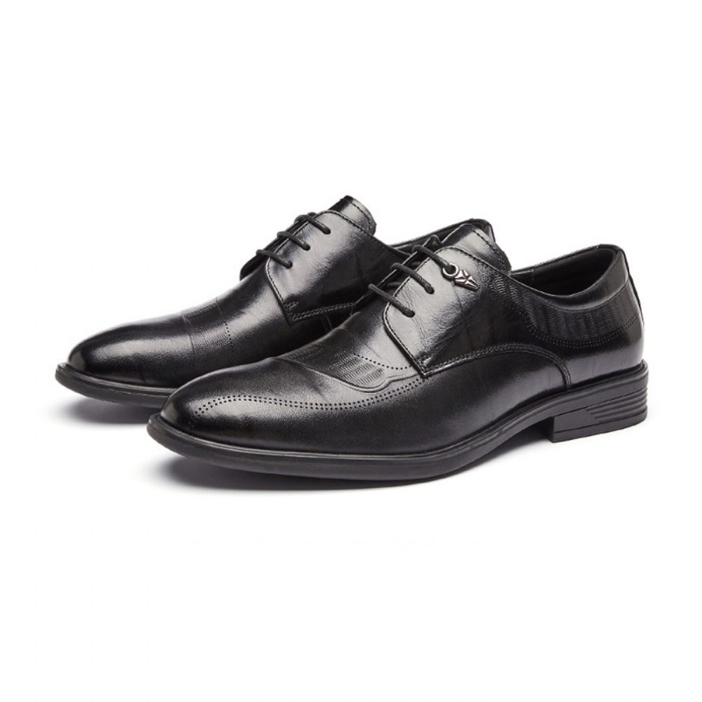 Chaussures Formelles Pour Hommes Derby Faites À La Main Cuir Vache Semelle Souple Respirant 3 Œillets - Noir