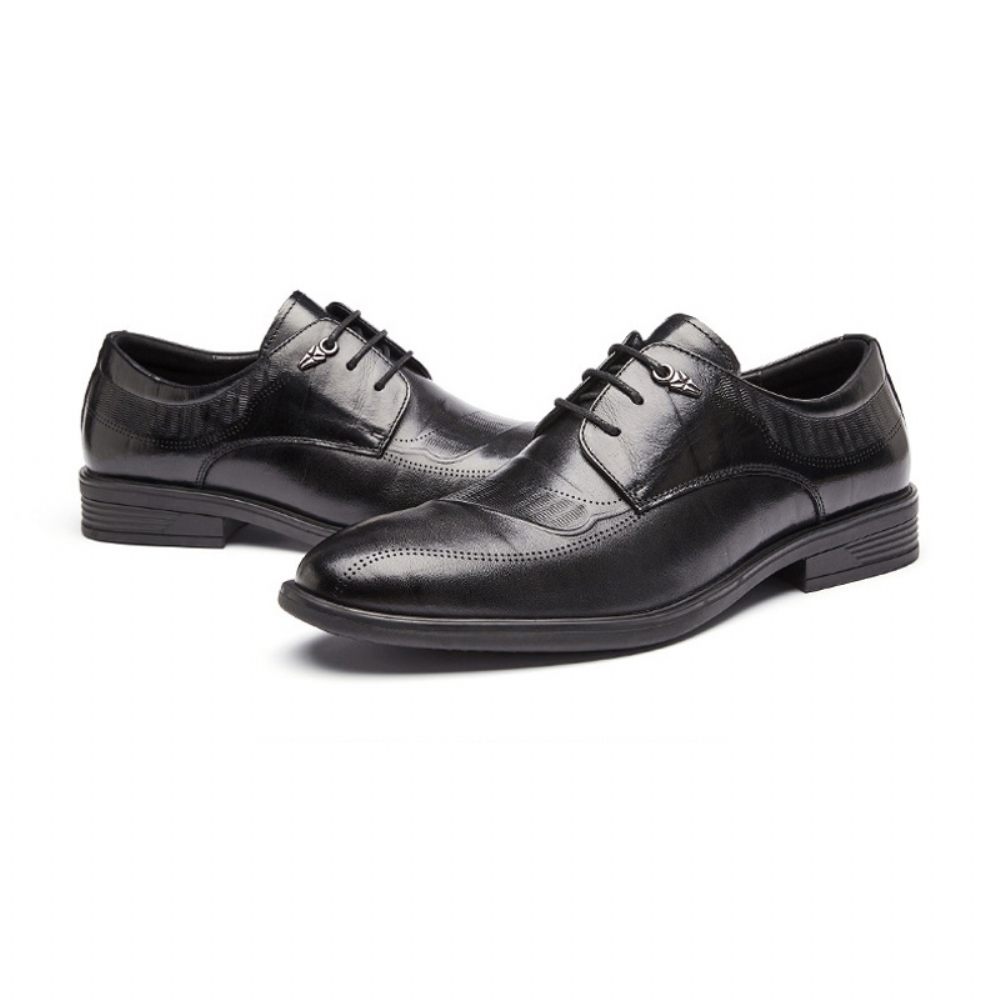 Chaussures Formelles Pour Hommes Derby Faites À La Main Cuir Vache Semelle Souple Respirant 3 Œillets - Noir