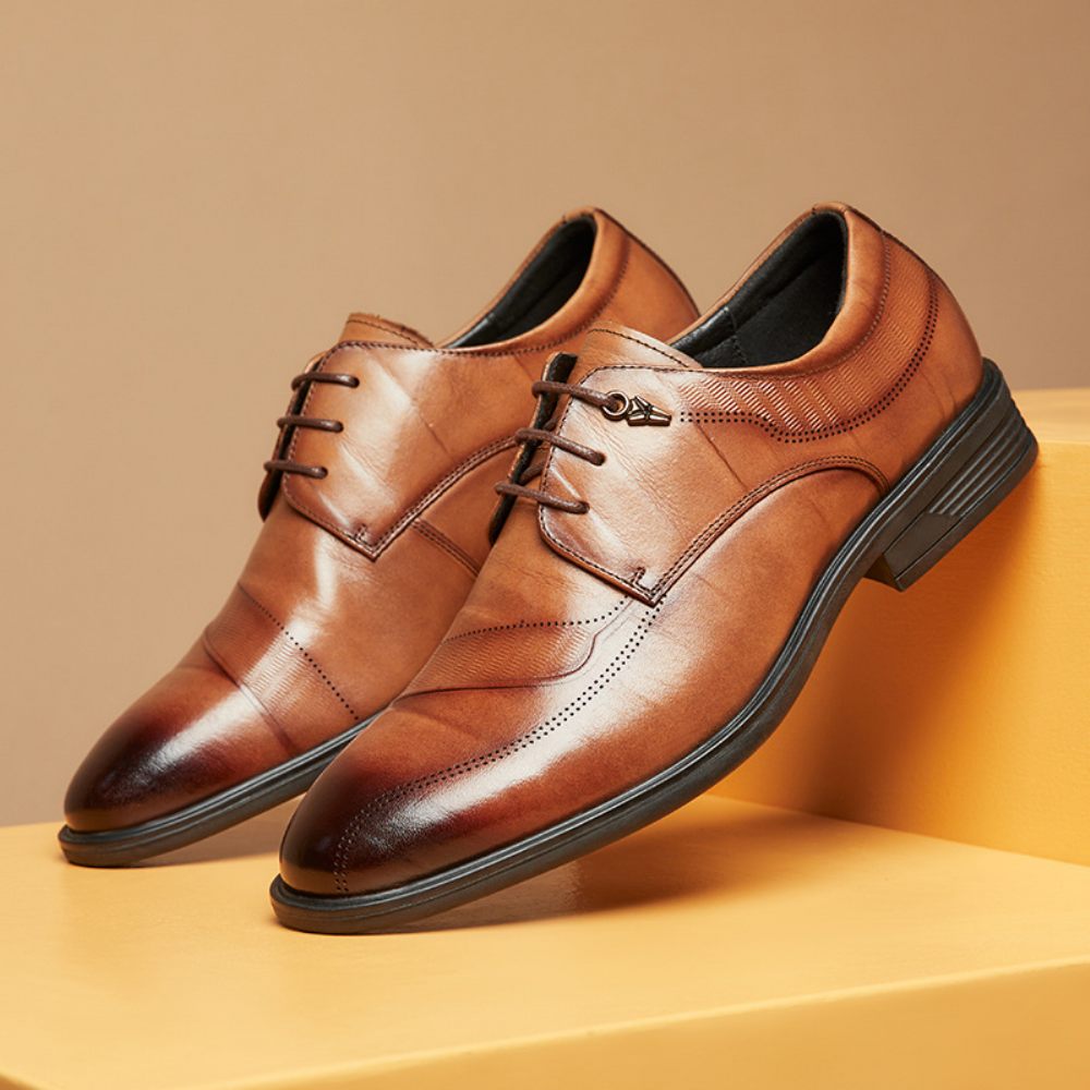 Chaussures Formelles Pour Hommes Derby Faites À La Main Cuir Vache Semelle Souple Respirant 3 Œillets - Brun