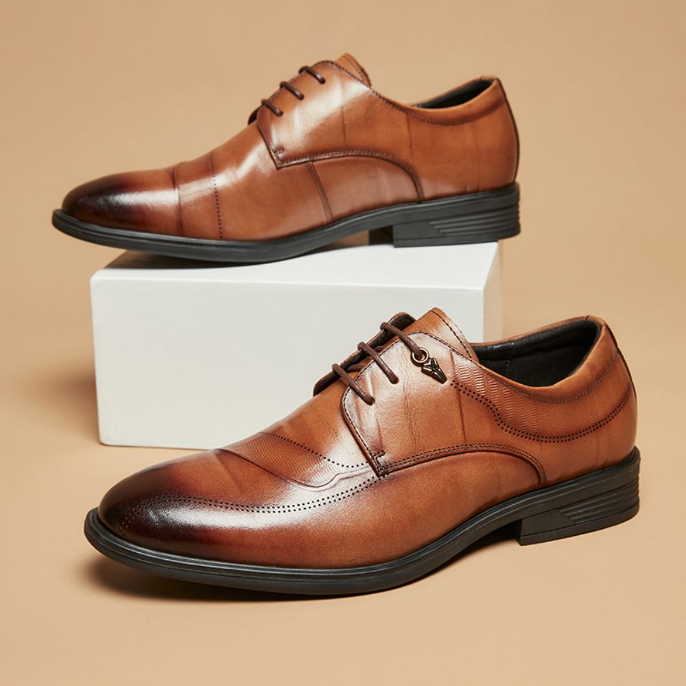 Chaussures Formelles Pour Hommes Derby Faites À La Main Cuir Vache Semelle Souple Respirant 3 Œillets - Brun