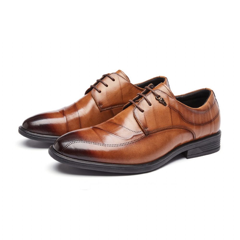 Chaussures Formelles Pour Hommes Derby Faites À La Main Cuir Vache Semelle Souple Respirant 3 Œillets - Brun