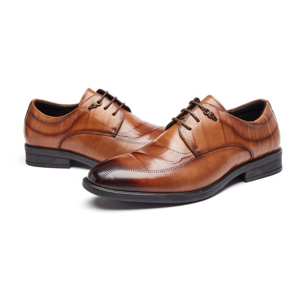 Chaussures Formelles Pour Hommes Derby Faites À La Main Cuir Vache Semelle Souple Respirant 3 Œillets - Brun