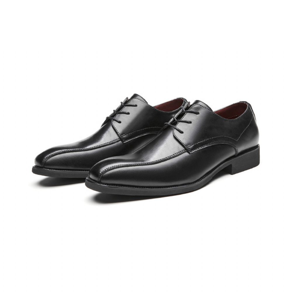 Chaussures Formelles Pour Hommes Derby À Lacets Bout Pointu Semelle Souple Cuir Vache - Noir