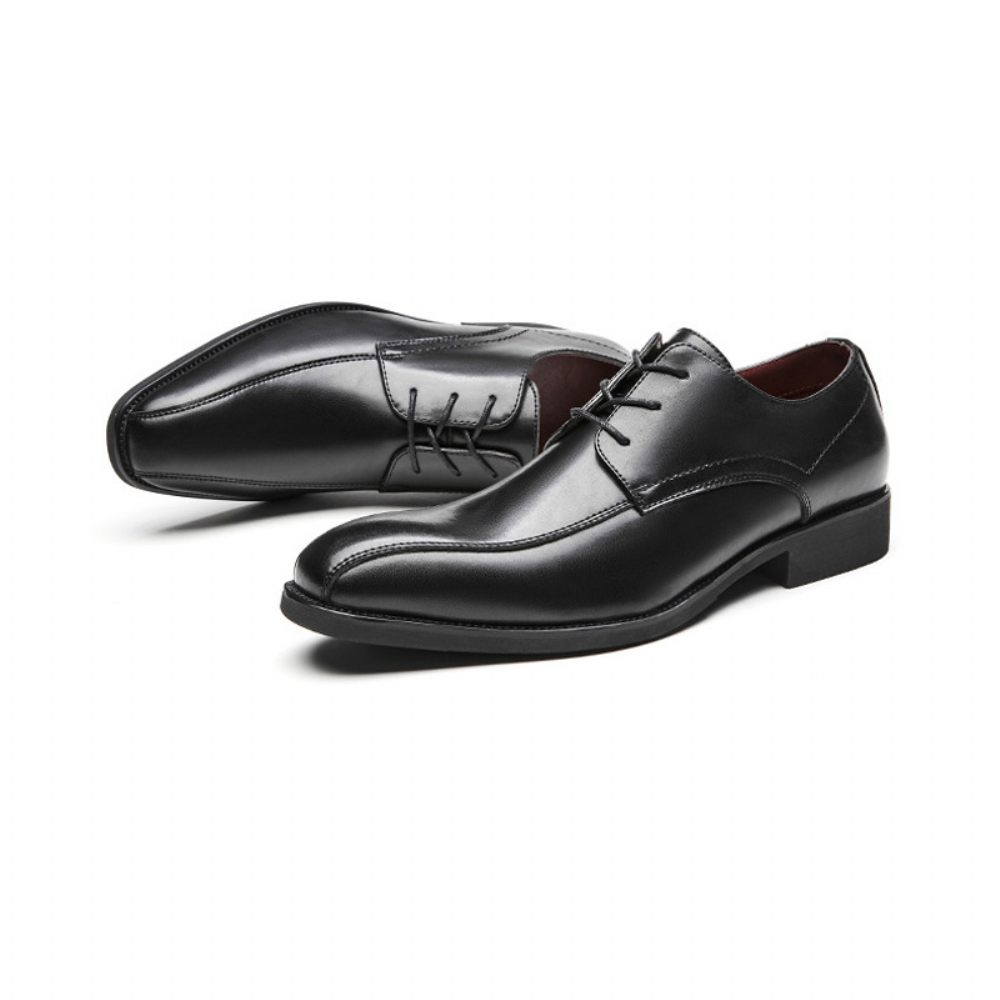 Chaussures Formelles Pour Hommes Derby À Lacets Bout Pointu Semelle Souple Cuir Vache - Noir