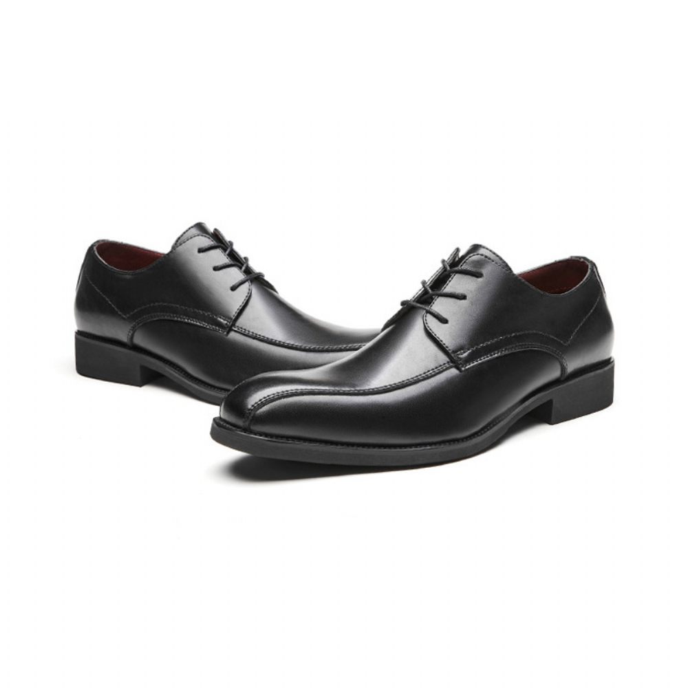 Chaussures Formelles Pour Hommes Derby À Lacets Bout Pointu Semelle Souple Cuir Vache - Noir