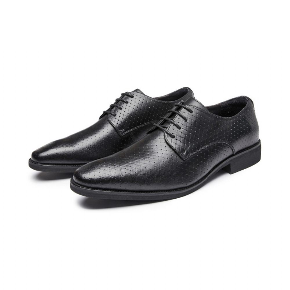 Chaussures Formelles Pour Hommes Derby Respirantes À Lacets Cuir Vache Faites La Main - Noir