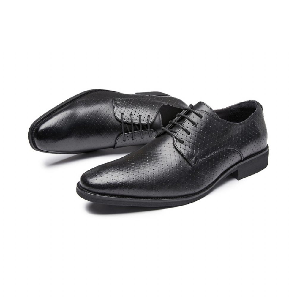 Chaussures Formelles Pour Hommes Derby Respirantes À Lacets Cuir Vache Faites La Main - Noir