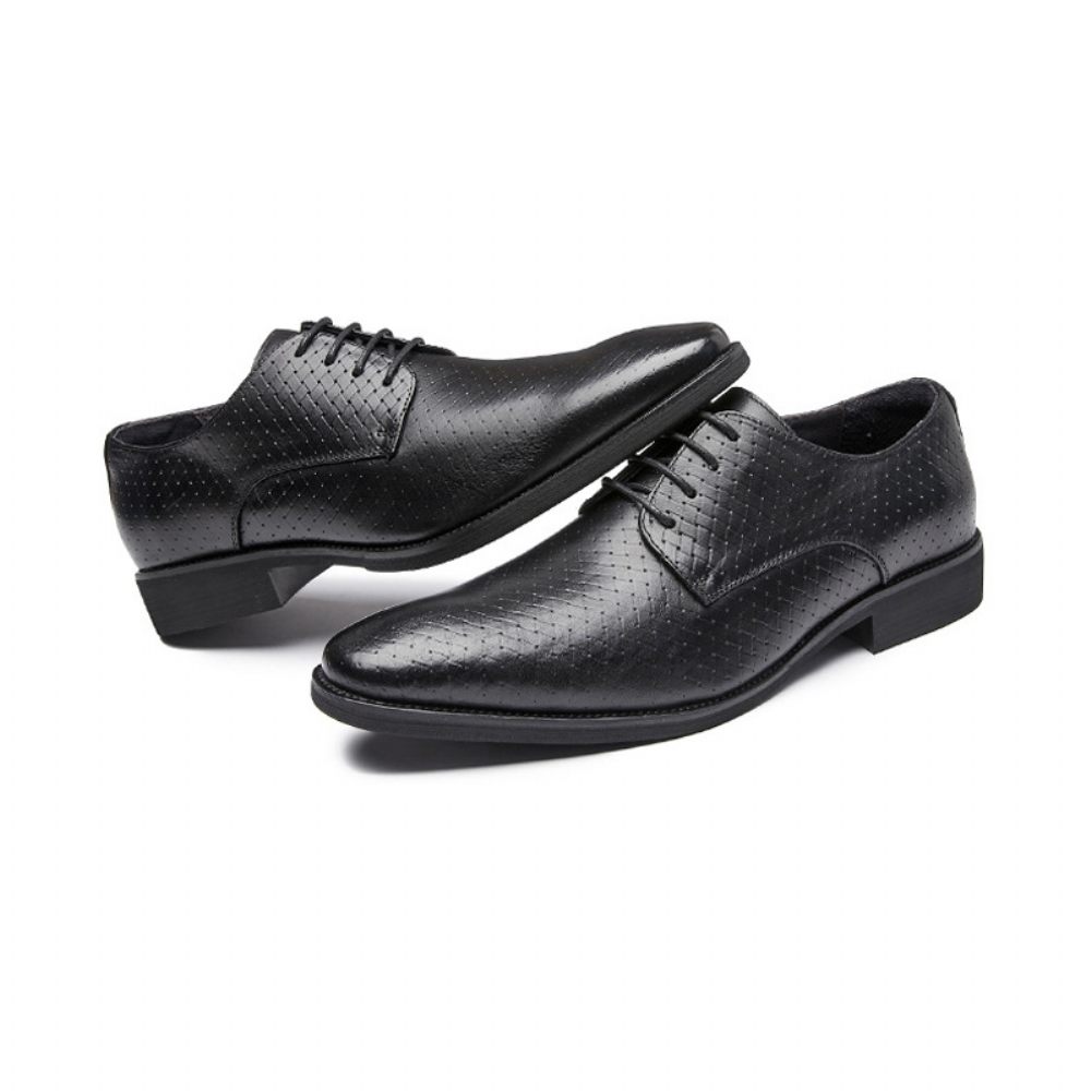 Chaussures Formelles Pour Hommes Derby Respirantes À Lacets Cuir Vache Faites La Main - Noir