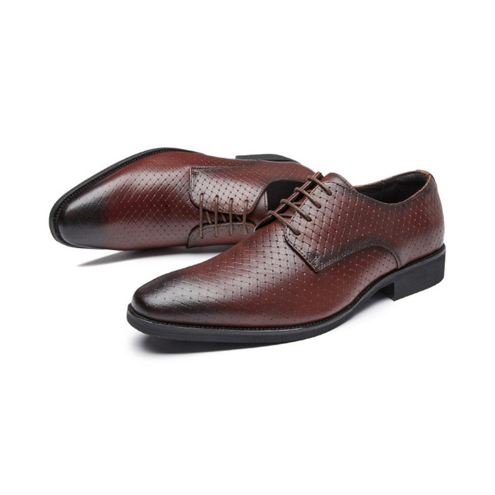 Chaussures Formelles Pour Hommes Derby Respirantes À Lacets Cuir Vache Faites La Main - Brun