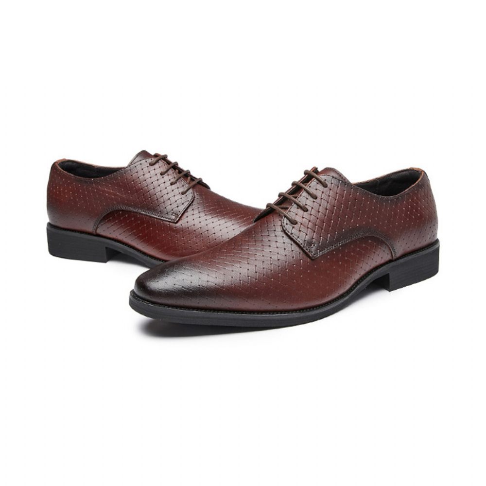 Chaussures Formelles Pour Hommes Derby Respirantes À Lacets Cuir Vache Faites La Main - Brun