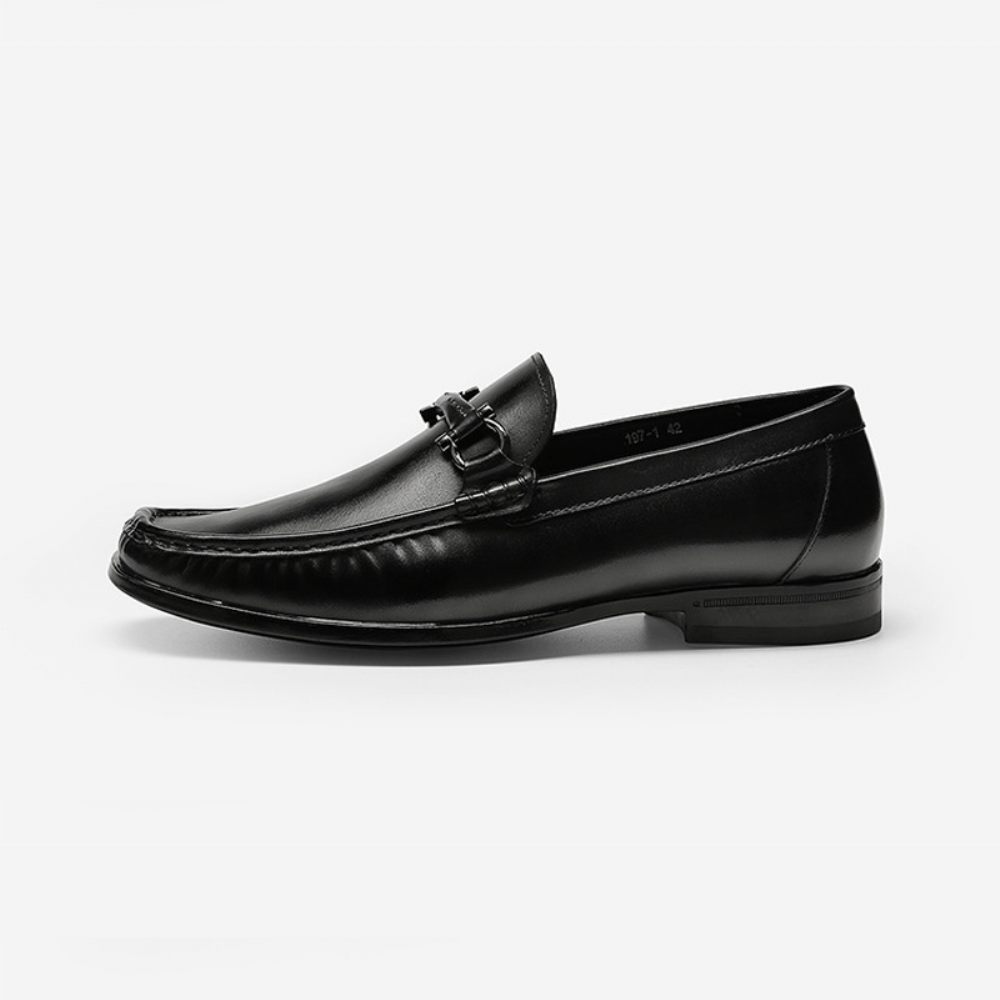 Chaussures Formelles Pour Hommes Mocassins Cuir Vache À Bout Rond Avec Boucle Métal - Noir